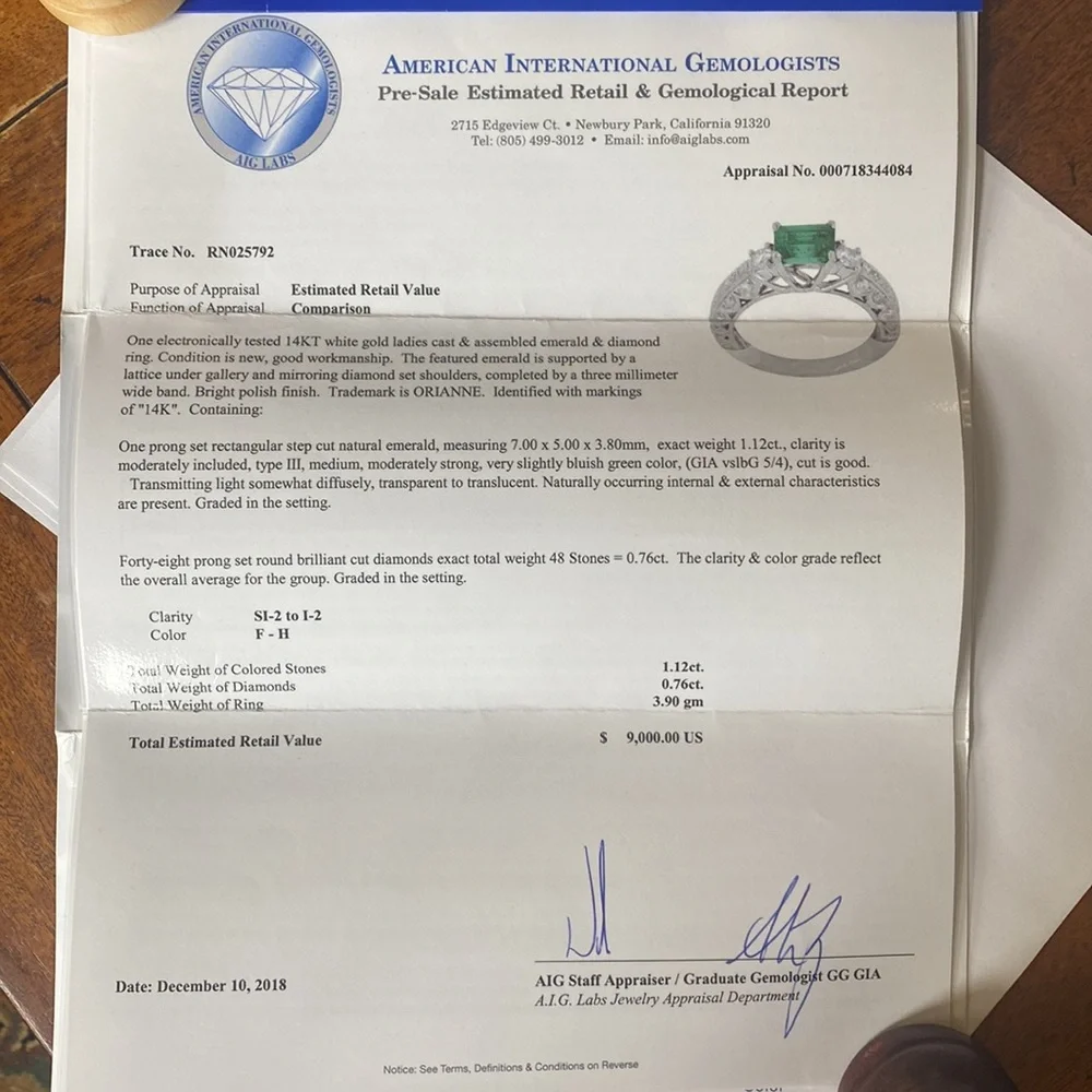Orianne….Natural diamonds and natural emerald ring on 14ct white gold - Picture 7 of 13